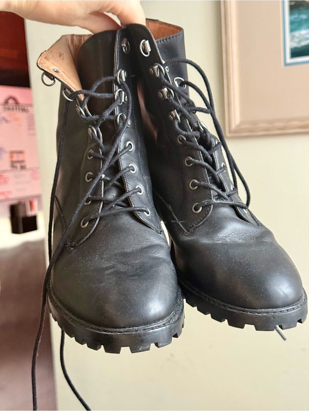 Madewell Black Leather Lace-Up Combat Boots